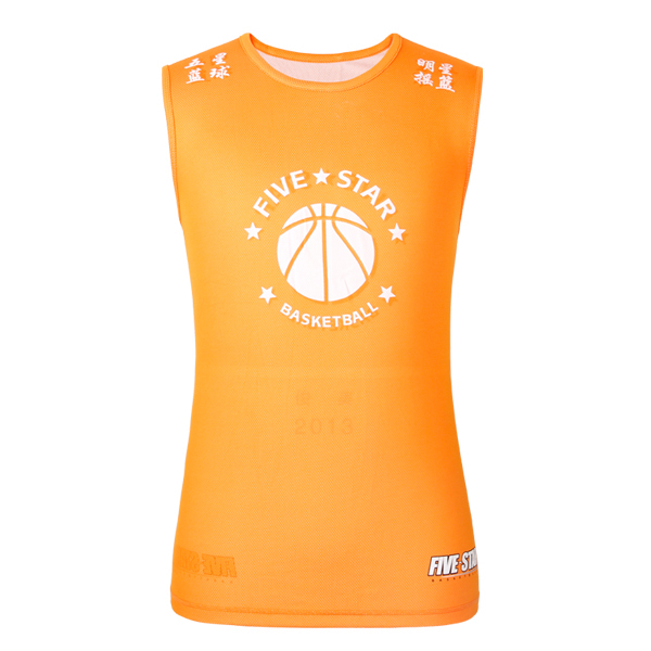橙色明星篮球印花背心全涤网眼速干运动服