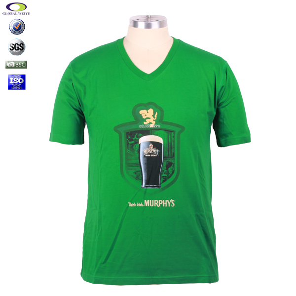 定制广告衫男士V领印花绿色t恤衫定做