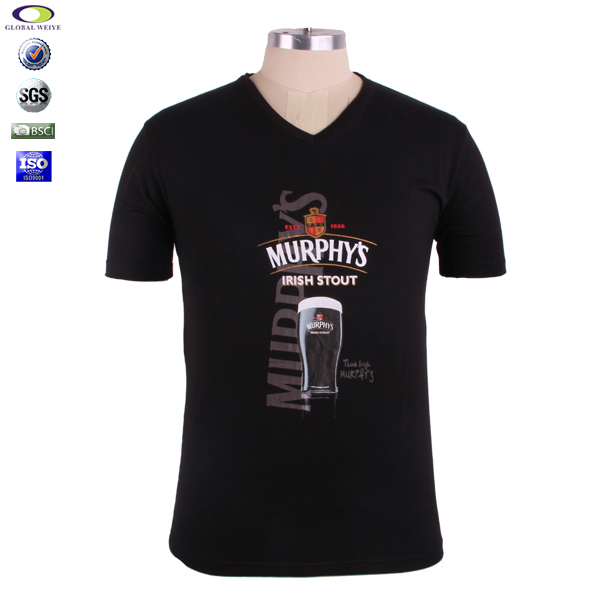 男士黑色印花V领短袖广告宣传T恤打底衫定制