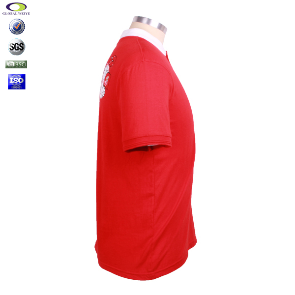 定做男士红色印花白领翻领短袖广告宣传T恤衫定制