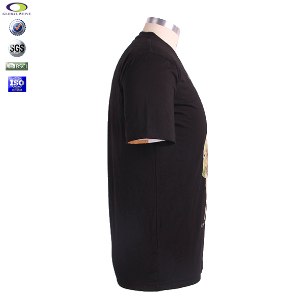 男士广告宣传衫黑色树叶烫画圆领短袖T恤衫定制厂家