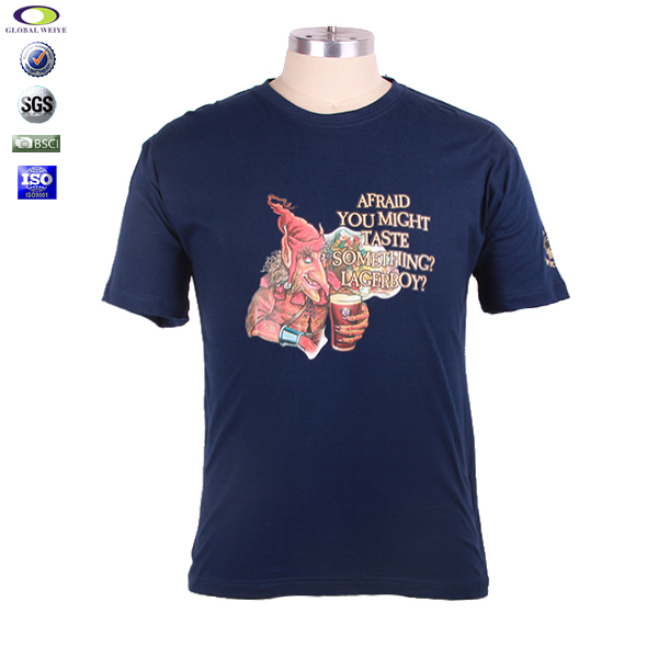 男士广告宣传衫藏蓝色烫画圆领短袖T恤衫订制工厂