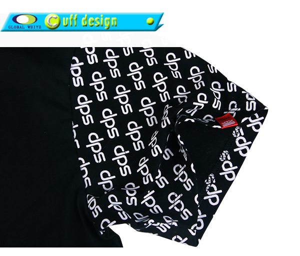 男士广告宣传衫黑色印花圆领短袖特殊袖T恤衫订制工厂