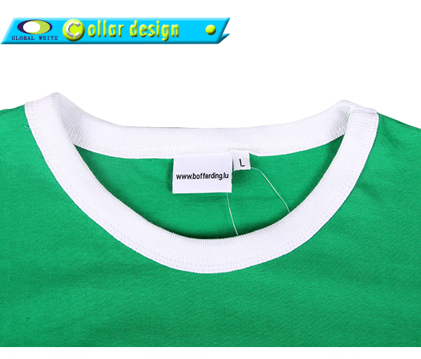 男士绿色团队广告衫异色领白色袖圆领100%纯棉短袖T恤衫定制