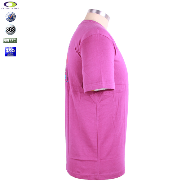 男士玫红色口袋宣传衫印花圆领短袖团队工作服