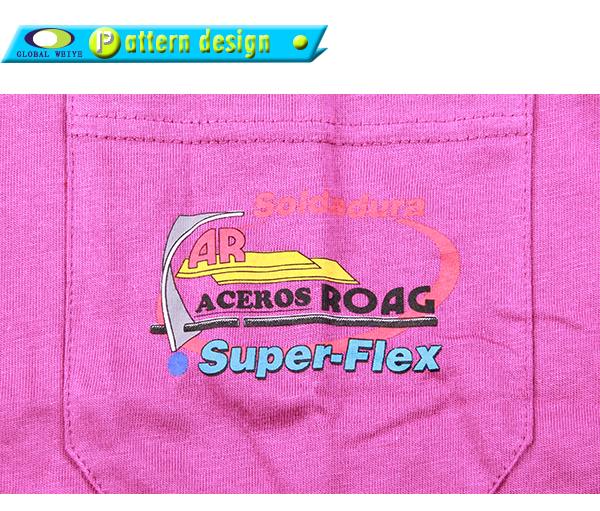 男士玫红色口袋宣传衫印花圆领短袖团队工作服