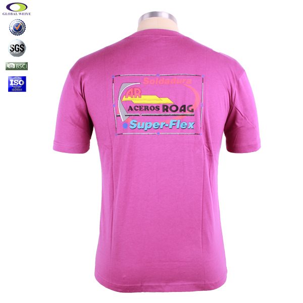 男士玫红色口袋宣传衫印花圆领短袖团队工作服