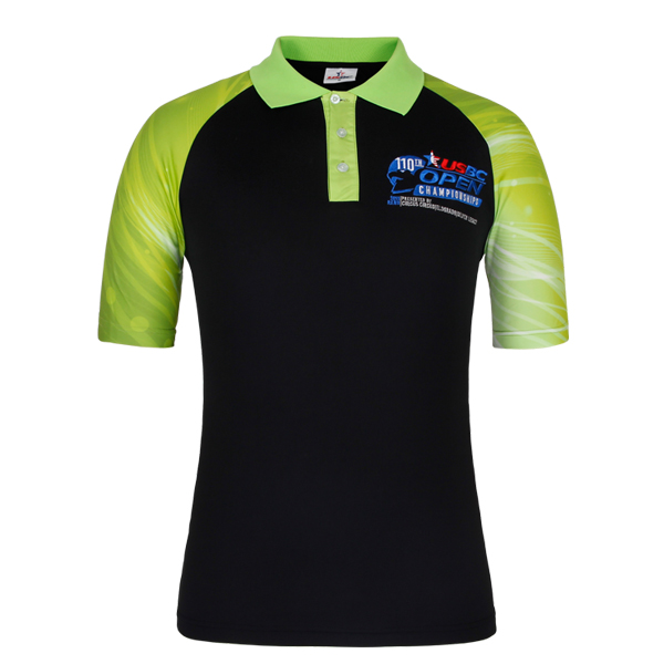 定做男士全涤绿黑拼接刺绣POLO衫翻领短袖T恤