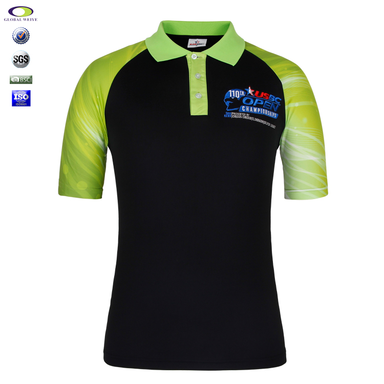 定做男士全涤绿黑拼接刺绣POLO衫翻领短袖T恤
