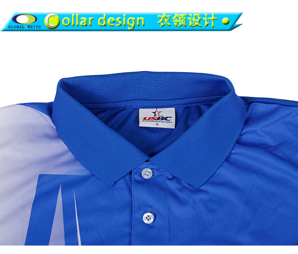 定做男士全涤蓝色刺绣热升华POLO衫翻领短袖T恤