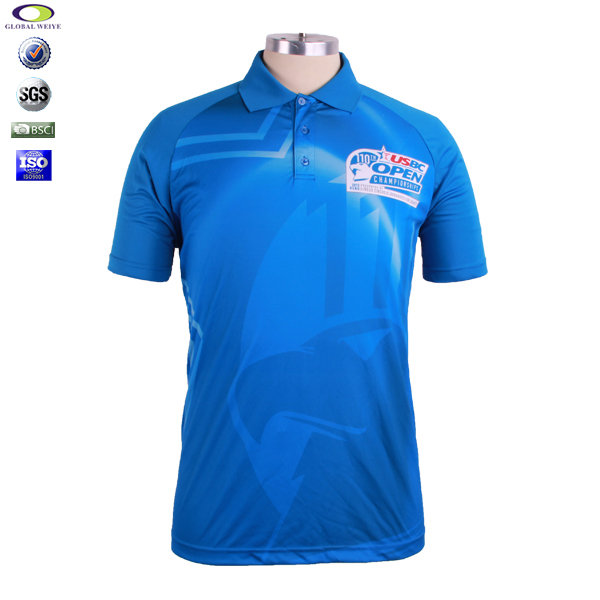 定制男士全涤蓝色热升华POLO衫翻领短袖T恤