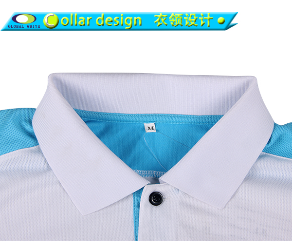 男士全涤蓝白运动POLO衫翻领短袖T恤衫定制厂家