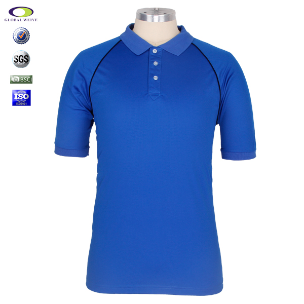 男士全涤蓝色空白POLO衫翻领短袖T恤衫定制厂家