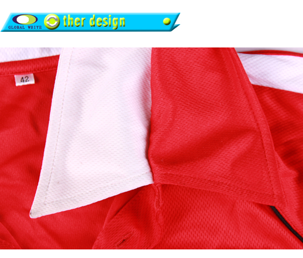 定制男士全涤异色领插肩袖红色空白POLO衫翻领短袖T恤衫