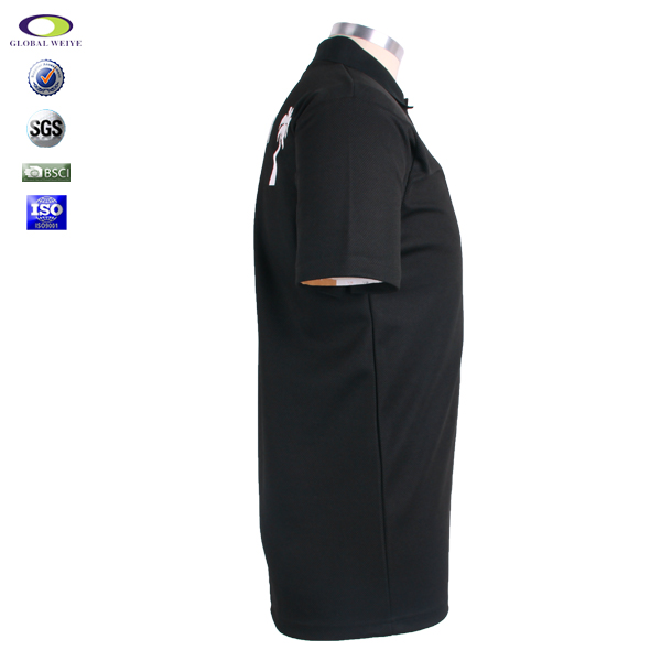 男士黑色翻领印花短袖Polo衫全涤网眼T恤衫定制厂家