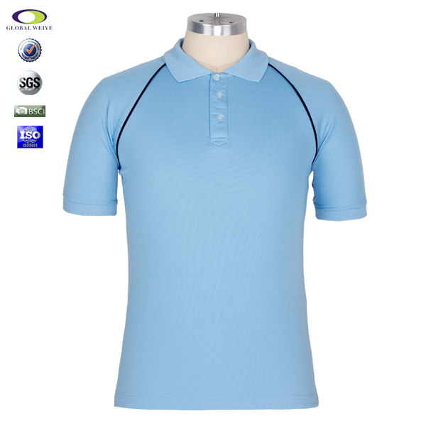 男士淡蓝色翻领空白短袖Polo衫全涤网眼运动T恤衫定制