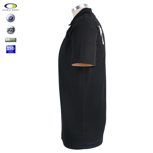 男士黑色翻领印花短袖Polo衫全涤网眼T恤衫定制厂家