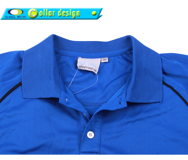 男士蓝色翻领空白插肩袖Polo衫全涤网眼运动短袖T恤衫定制