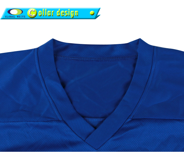 男士蓝色V领插肩空白长袖全涤网眼T恤衫定制厂家