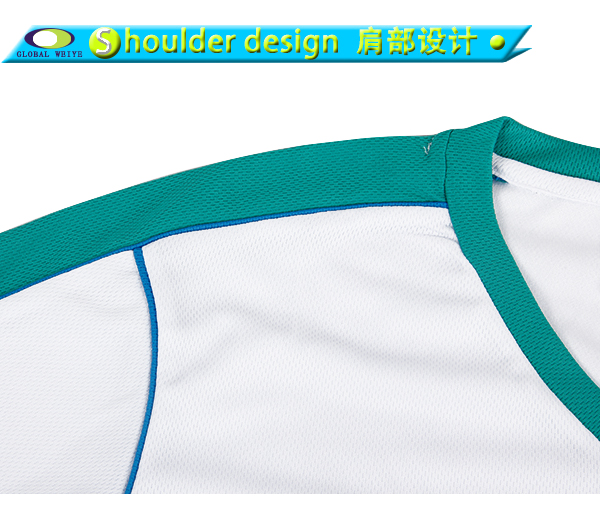 定制男士绿色领白色空白V领T恤衫定制厂家