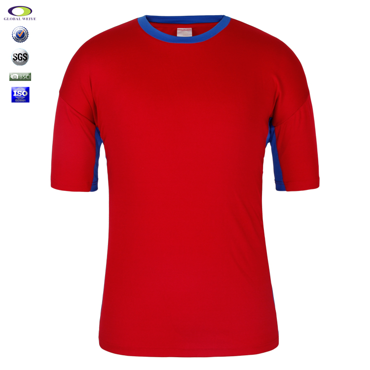 定制男士红色异色领空白网眼短袖T恤衫定制厂家