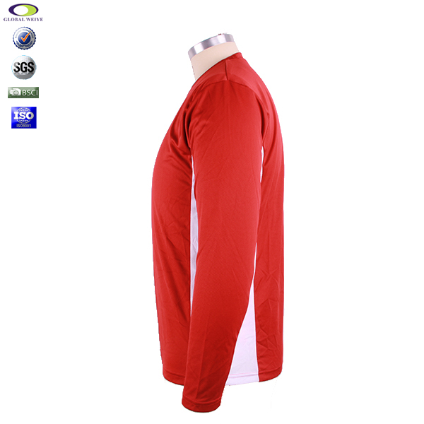 定制男士红色全涤圆领印花长袖运动服T恤衫定制厂家