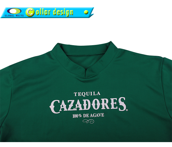 定制男士绿色全涤立领印花短袖T恤衫定制印logo