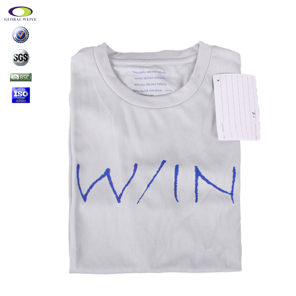 定制男士浅灰色全涤网眼圆领印花宣传短袖T恤衫定制厂家