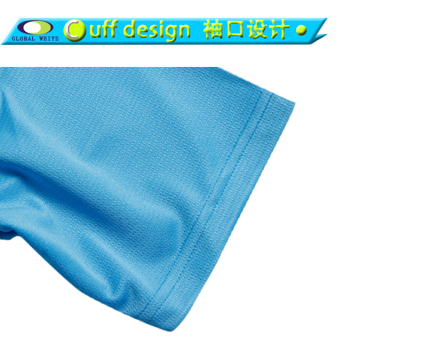 定制男士蓝色全涤字母印花插肩圆领短袖恤衫定制工厂