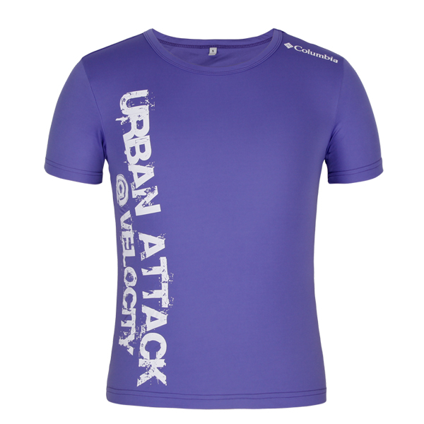 男士紫色全涤字母印花圆领短袖T恤衫定制厂家