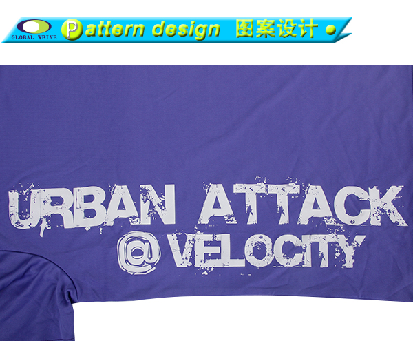 男士紫色全涤字母印花圆领短袖T恤衫定制厂家