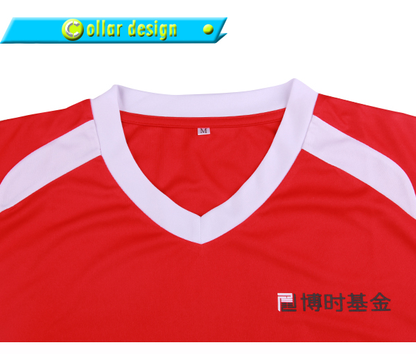 订制红色全涤V领插肩印花T恤男短袖T恤衫运动服定做