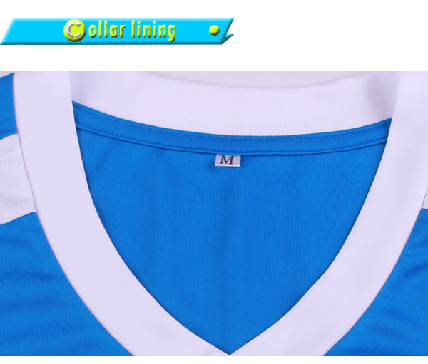 订制蓝色全涤V领异色领印花T恤男短袖T恤衫团服定制