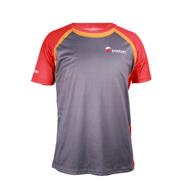 订制男士红灰拼接全涤插肩印花T恤圆领短袖团服定做