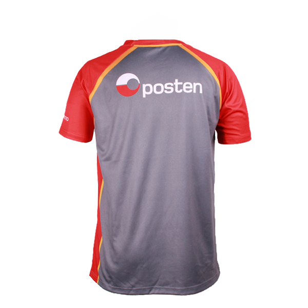 订制男士红灰拼接全涤插肩印花T恤圆领短袖团服定做