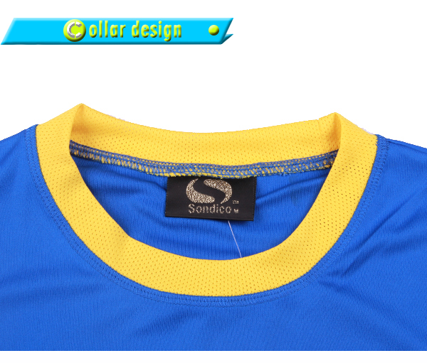 订制男士蓝色全涤插肩拼接印花T恤圆领短袖运动服定做