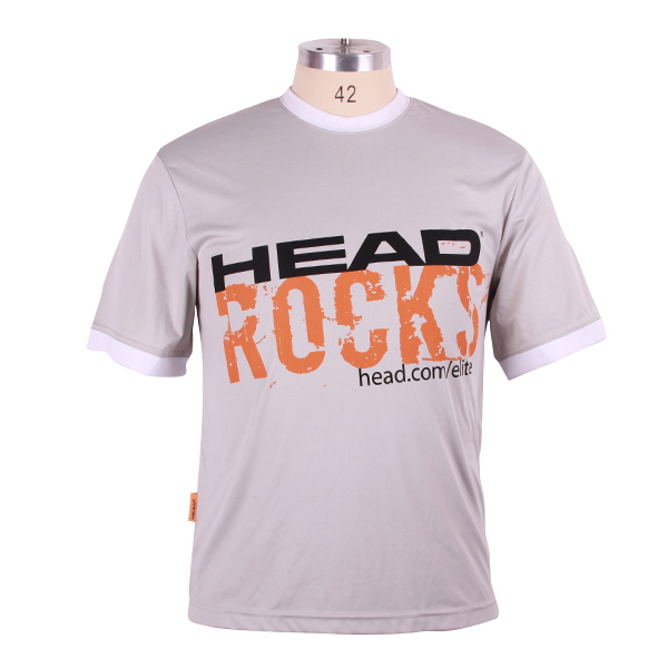 订制男士灰色全涤热升华T恤圆领短袖运动服定做