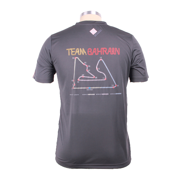 订制男士灰色全涤字母印花T恤圆领短袖运动服定做