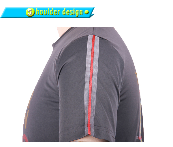 订制男士灰色全涤字母印花T恤圆领短袖运动服定做