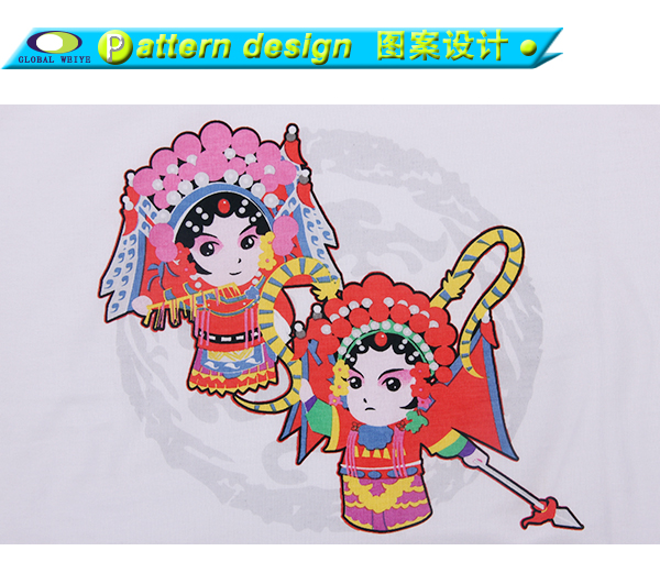 订做白色京剧动漫印花女士圆领短袖T恤衫