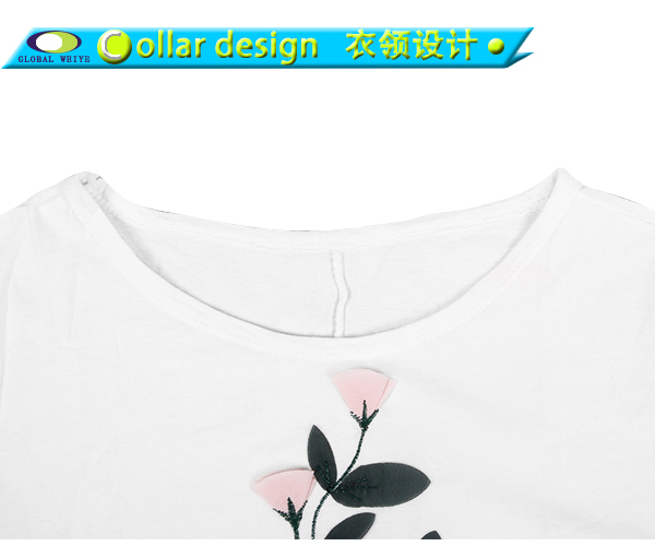 订制女士白色长款不规则蕾丝花刺绣圆领短袖T恤衫定做厂家
